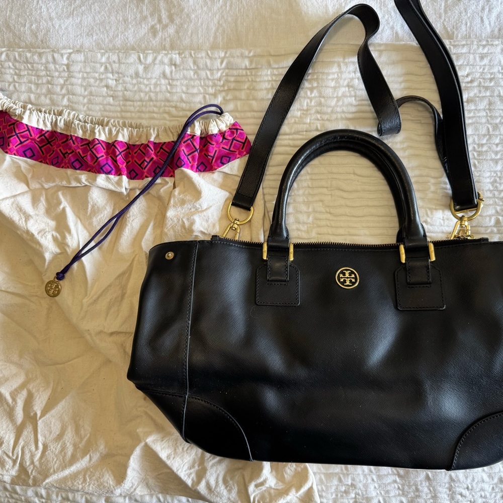 Tory Burch Black Leather Tote Bag